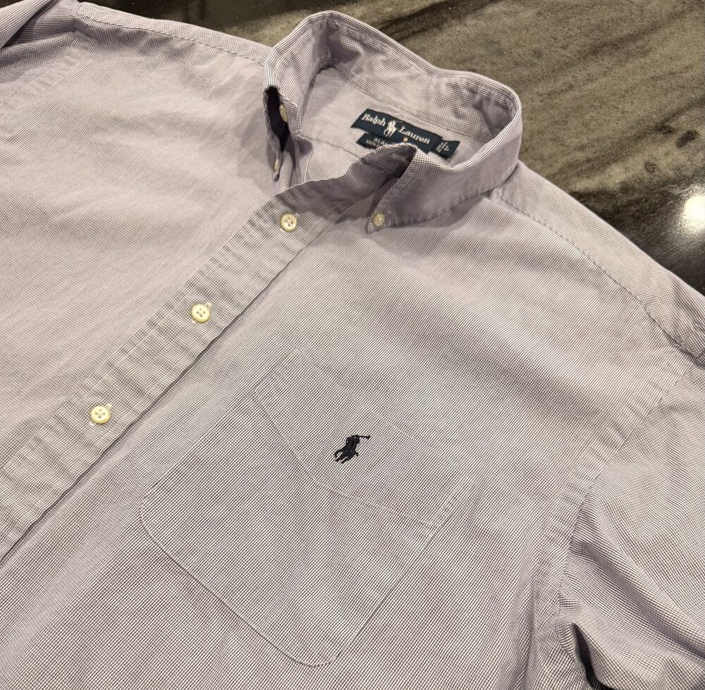 Vintage Polo Ralph Lauren Blake Shirt Mens L Blue Micro Check Pony Button Down